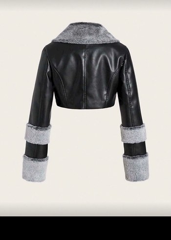 Kürk Detaylı Siyah Deri Mini Ceket - Görsel 3