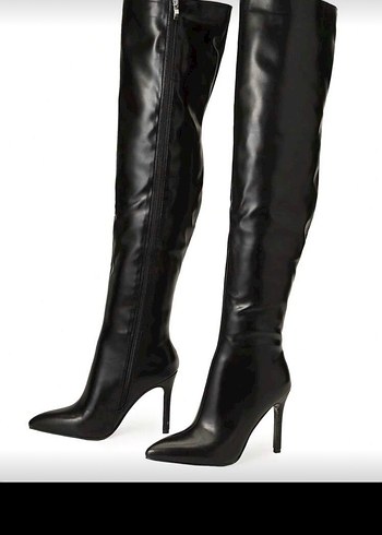 Kadın Siyah Deri Dizüstü Stiletto Çizme - Görsel 3