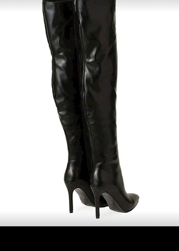 Kadın Siyah Deri Dizüstü Stiletto Çizme - Görsel 2