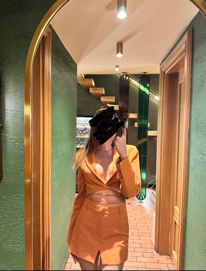 Zara Turuncu Ceket Şort etek Takım - Görsel 3