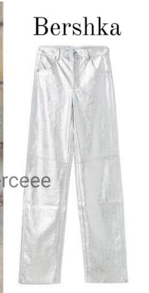 Bershka Parlak Gri Deri Kadın Pantolon - Görsel 2