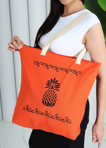  Beden Turuncu Ananas Desenli Kadın Çanta