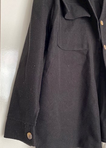 Düğmeli Siyah Süet Midi Ceket - Görsel 3