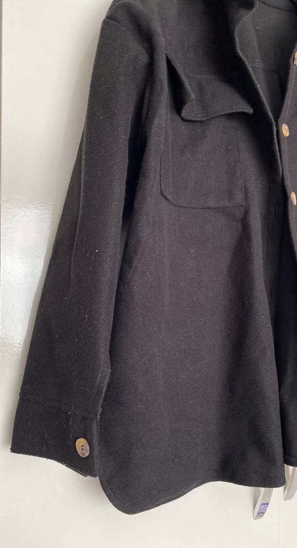 Düğmeli Siyah Süet Midi Ceket - Görsel 3