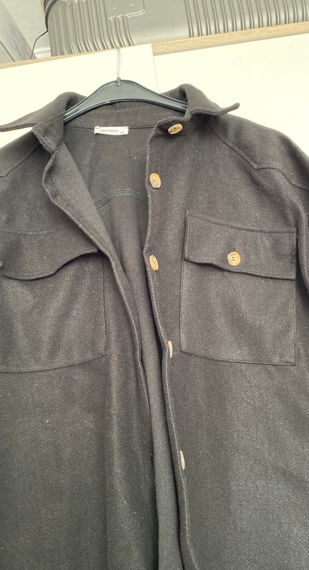 Düğmeli Siyah Süet Midi Ceket - Görsel 4