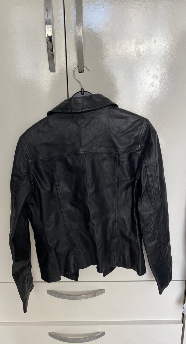 Düğmeli Siyah Deri Kadın Ceket - Görsel 4