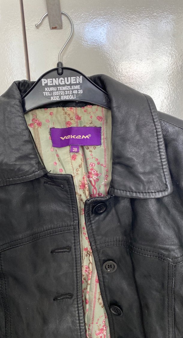 Düğmeli Siyah Deri Kadın Ceket - Görsel 3