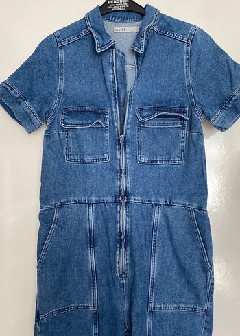 38 Beden Kadın Lacivert Denim Midi Tulum