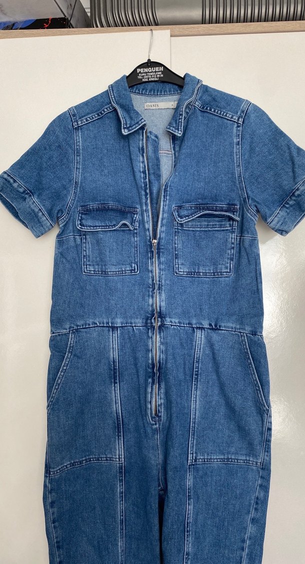 Kadın Lacivert Denim Midi Tulum - Görsel 3