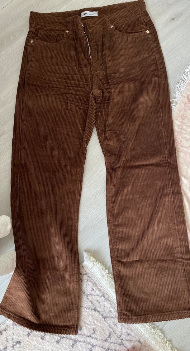 Düğmeli Kahverengi Kadın Süet Pantolon - Görsel 2