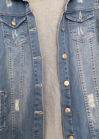 Düğmeli Mavi Midi Denim Ceket - Görsel 3