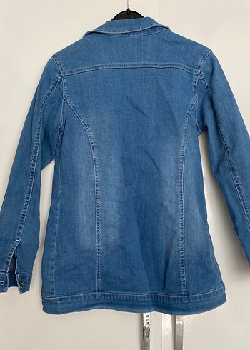 Düğmeli Mavi Midi Denim Ceket - Görsel 4