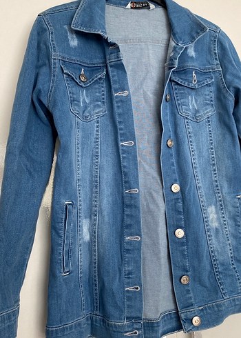 Düğmeli Mavi Midi Denim Ceket - Görsel 2