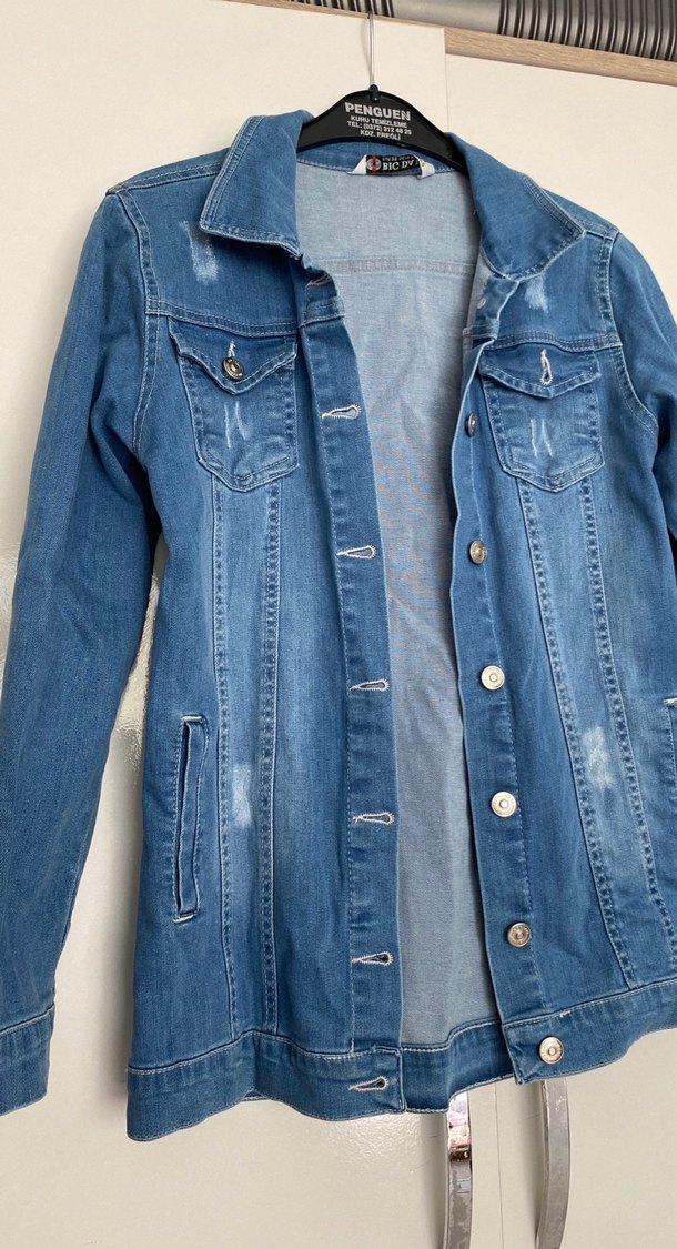 Düğmeli Mavi Midi Denim Ceket - Görsel 2