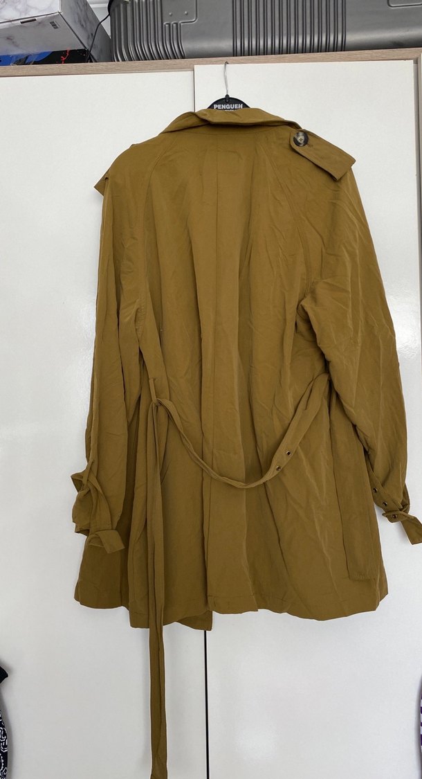 Düğmeli Bej Midi Kadın Trençkot - Görsel 5