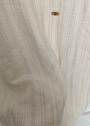 Bej Kısa Kollu Keten Örgü Bluz - Görsel 3