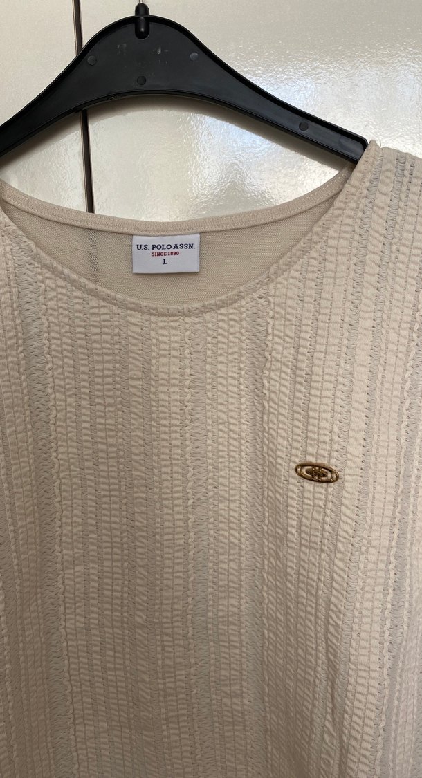 Bej Kısa Kollu Keten Örgü Bluz - Görsel 2