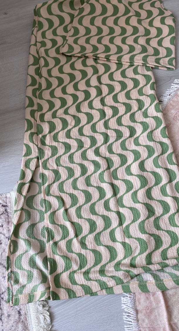 Yeşil Desenli Uzun Pliseli Bohem Etekli takım - Görsel 3