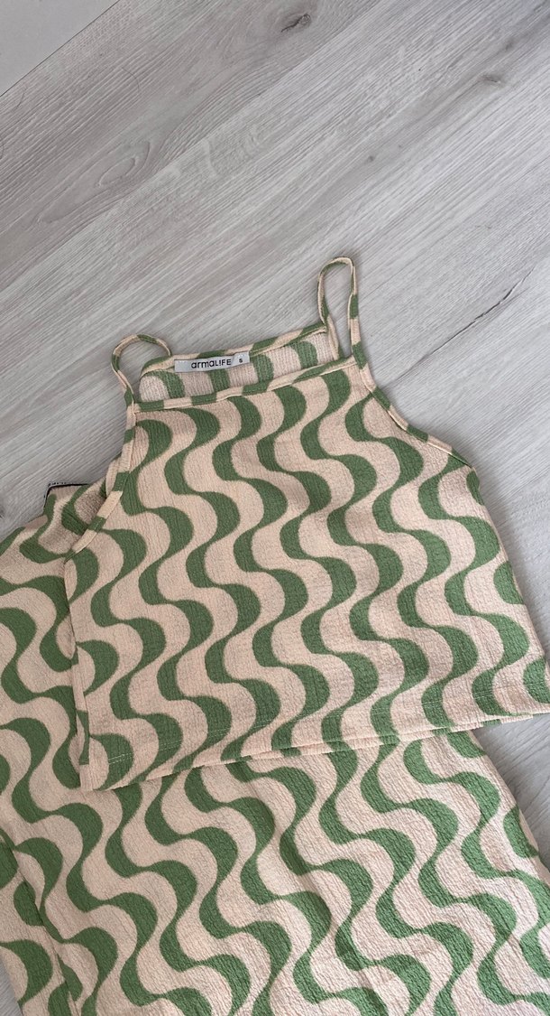 Yeşil Desenli Uzun Pliseli Bohem Etekli takım - Görsel 4