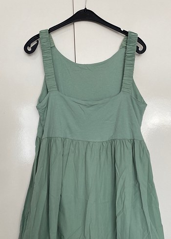 Yeşil Kolsuz Uzun Keten Elbise - Görsel 5