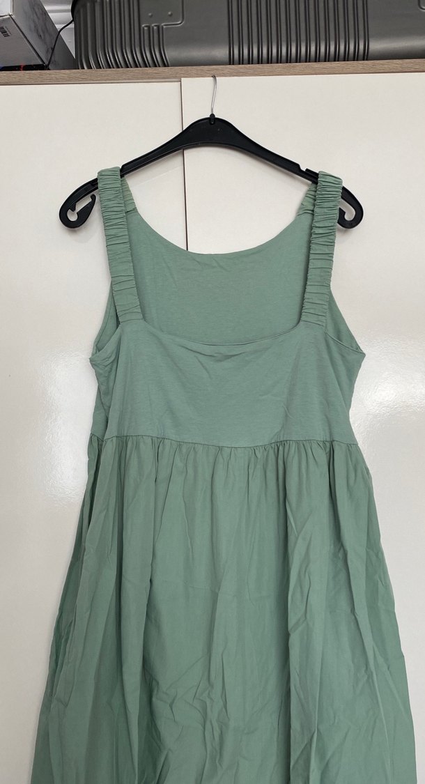 Yeşil Kolsuz Uzun Keten Elbise - Görsel 5