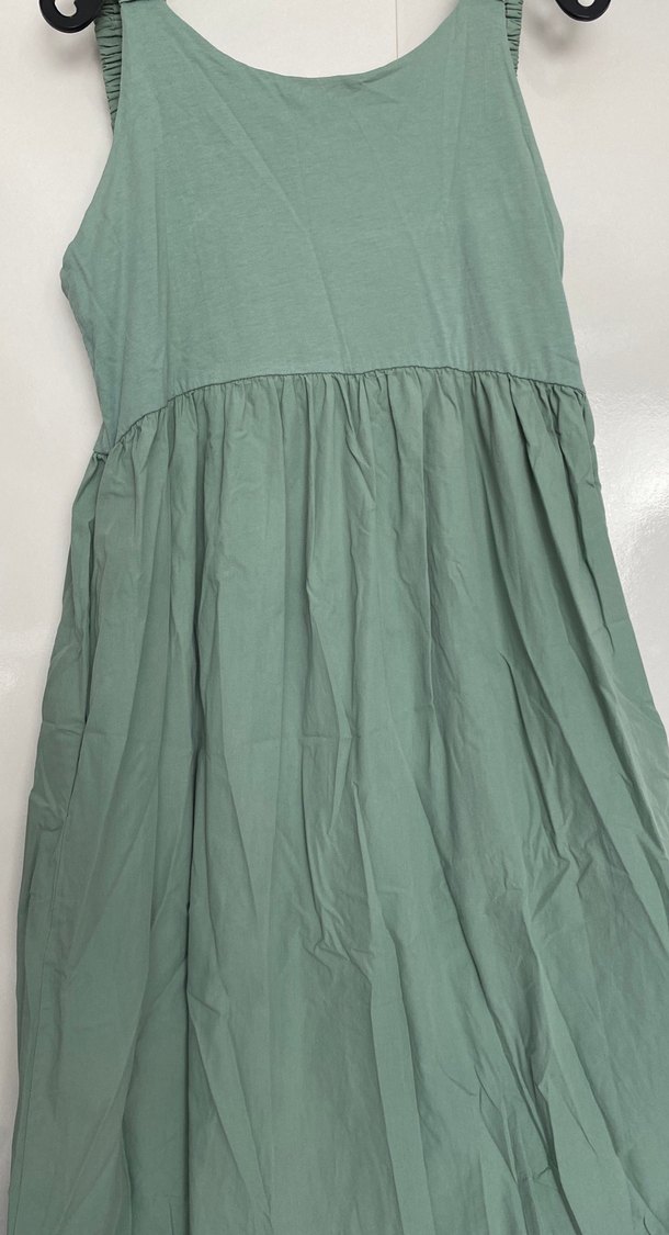 Yeşil Kolsuz Uzun Keten Elbise - Görsel 3