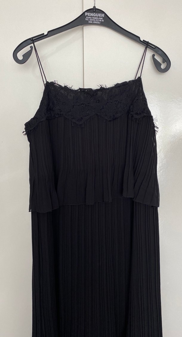 Siyah Straplez Uzun Pilili Gotik Elbise - Görsel 2