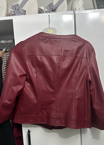 Düğmeli Bordo Deri Kadın Ceket - Görsel 3