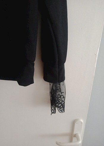 m Beden Siyah Dantel Detaylı Uzun Kollu Goth Sweatshirt