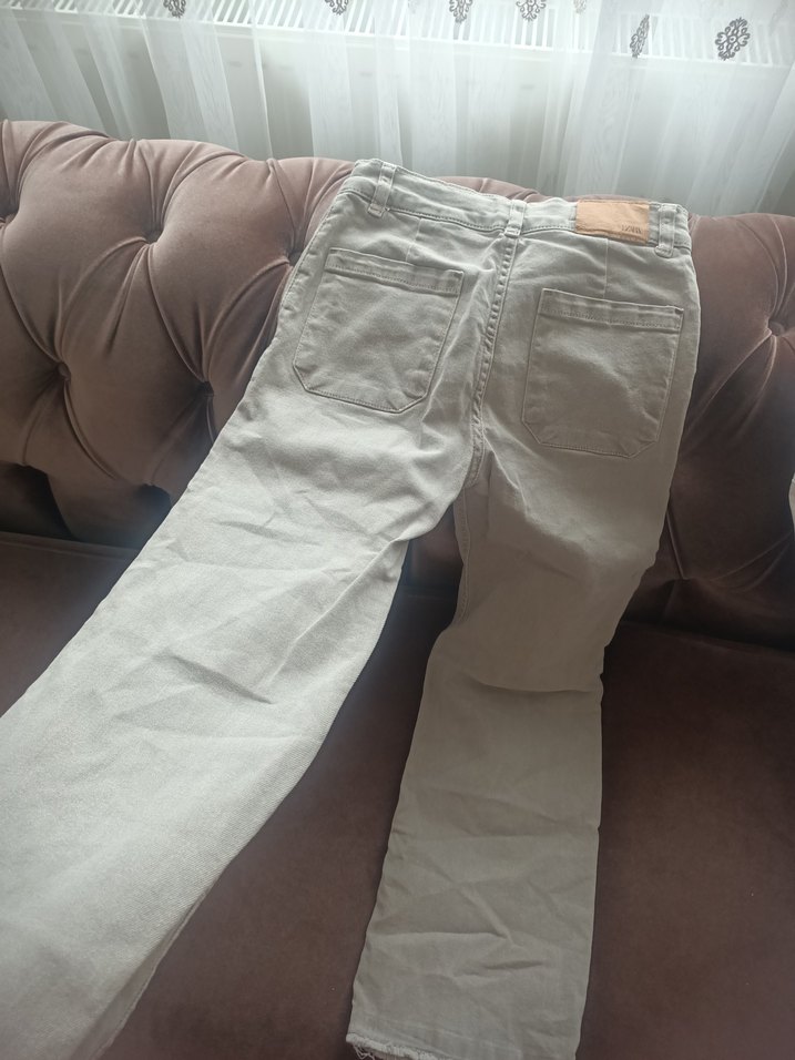 Zara Kadın Bej Keten Midi Pantolon - Görsel 3