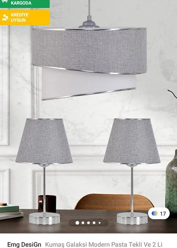 Emg DesiGn Kumaş Gri Modern 3'lü Lamba Seti