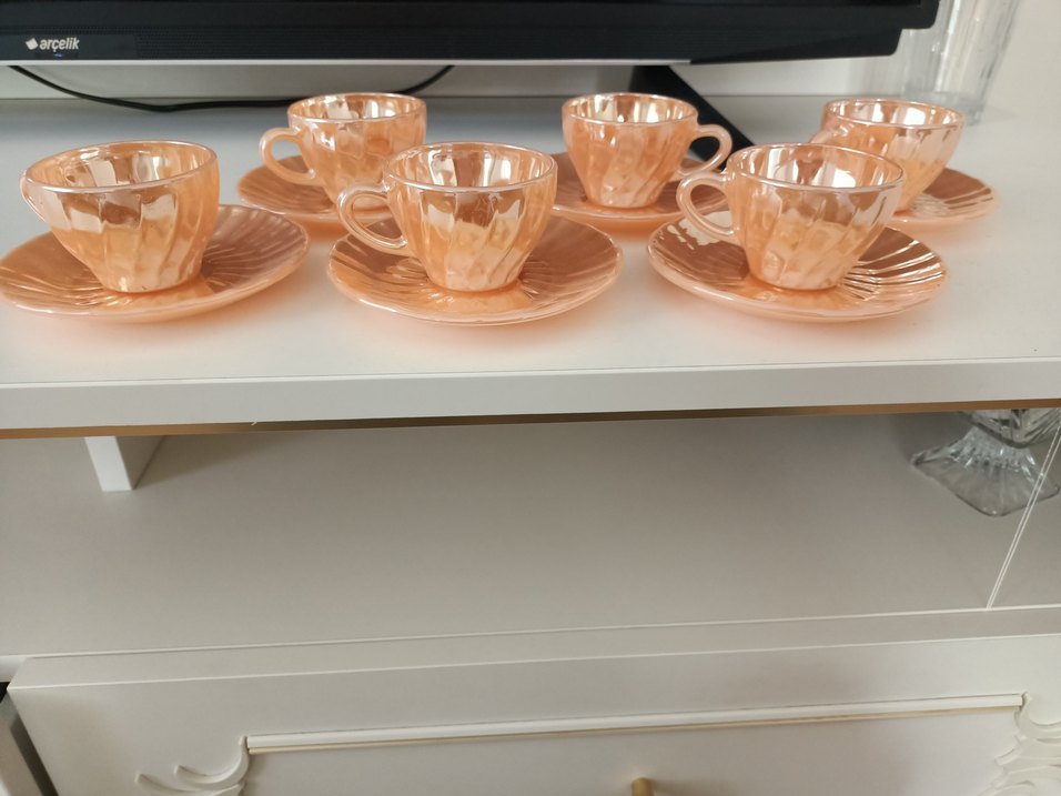 Pastel Bej Cam Fincan ve Tabak Seti - Görsel 2