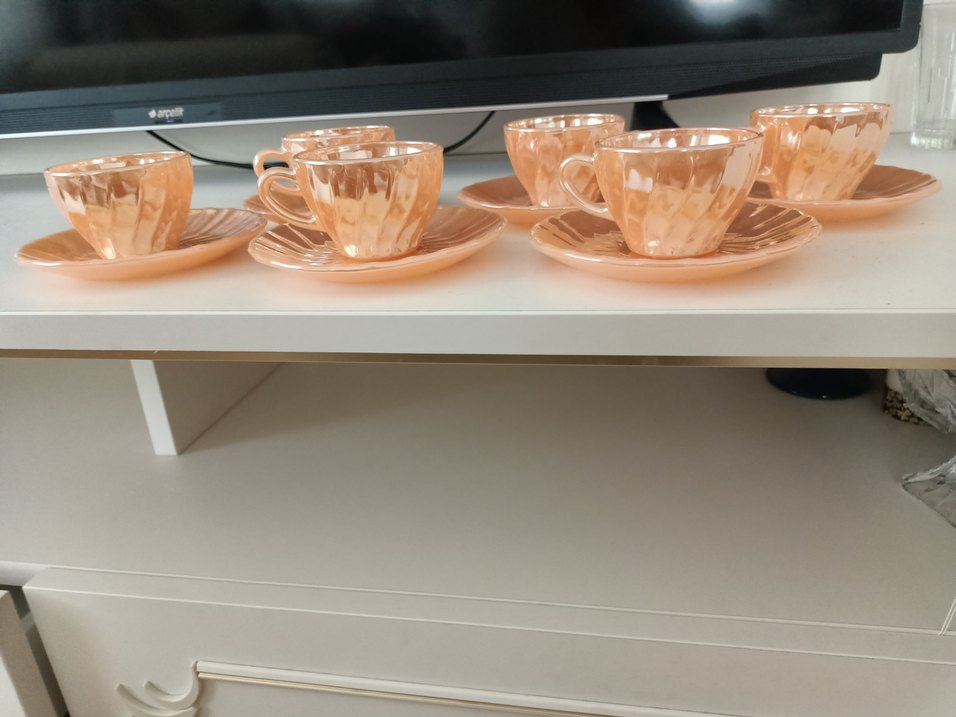 Pastel Bej Cam Fincan ve Tabak Seti - Görsel 3