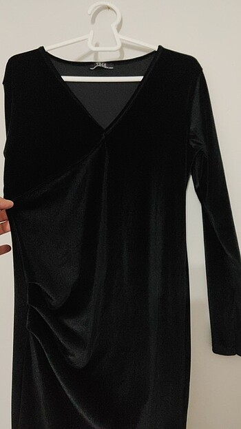 Kadife Elbise Siyah- Bordo  - Görsel 3