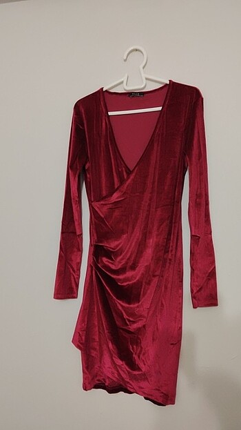 Kadife Elbise Siyah- Bordo  - Görsel 7