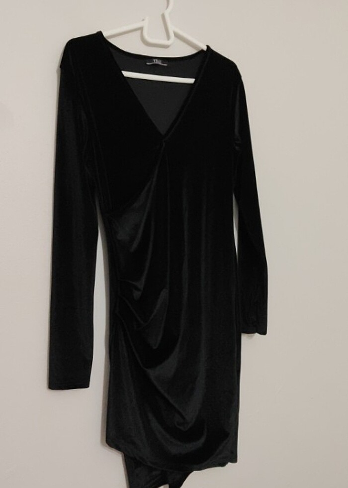 Kadife Elbise Siyah- Bordo  - Görsel 2