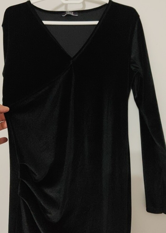 Kadife Elbise Siyah- Bordo  - Görsel 3