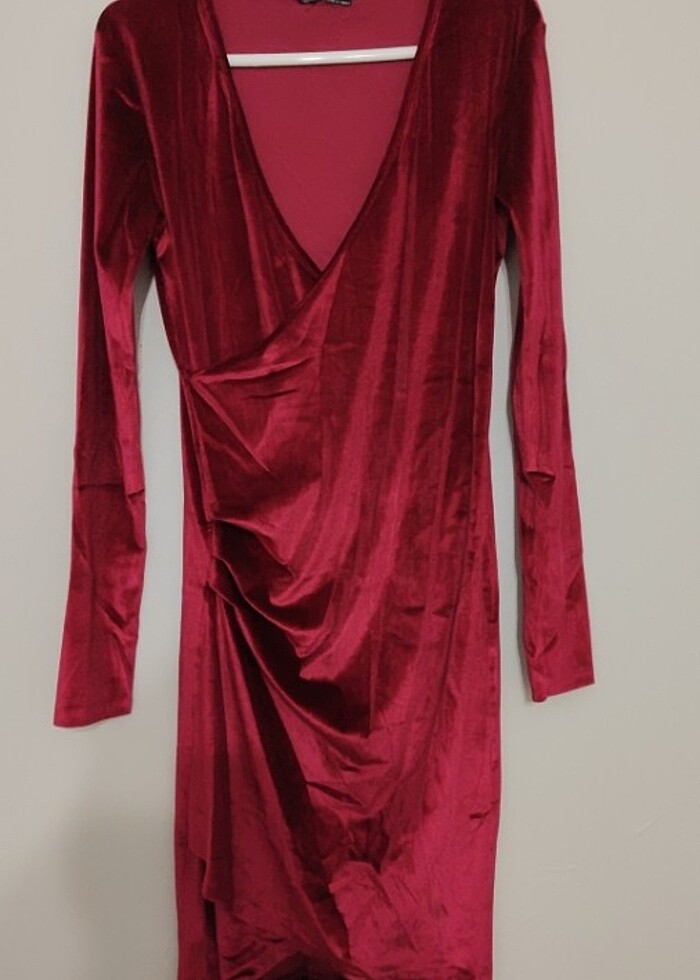 Kadife Elbise Siyah- Bordo  - Görsel 5