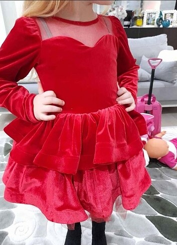 Kız Cocuk Kadife Abiye Elbise