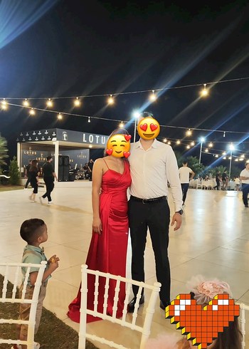 Drapeli Uzun Kırmızı Abiye Elbise - Görsel 3