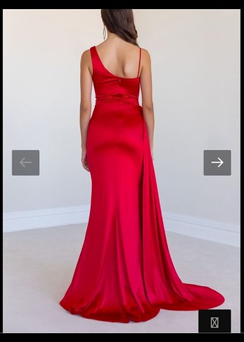 Drapeli Uzun Kırmızı Abiye Elbise - Görsel 2