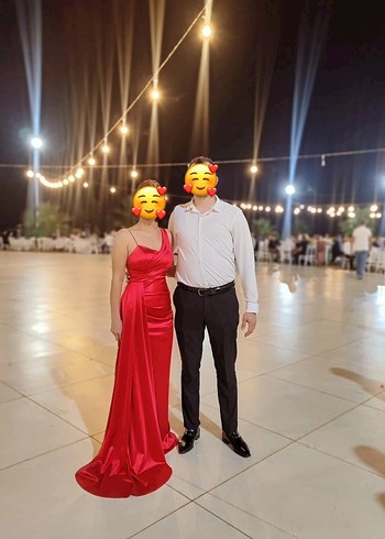 Drapeli Uzun Kırmızı Abiye Elbise - Görsel 4