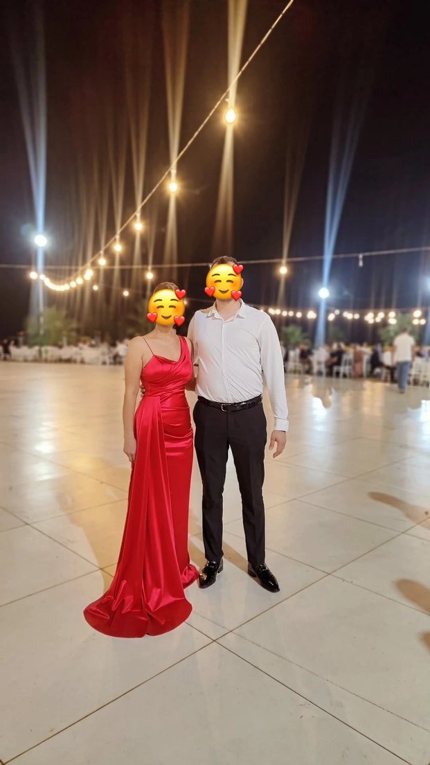 Drapeli Uzun Kırmızı Abiye Elbise - Görsel 4