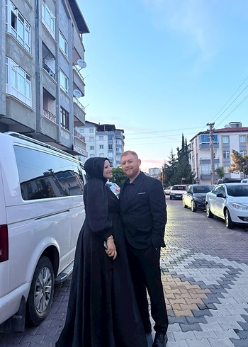 Uzun Kollu Siyah zümrüt Drape Abiye Elbise