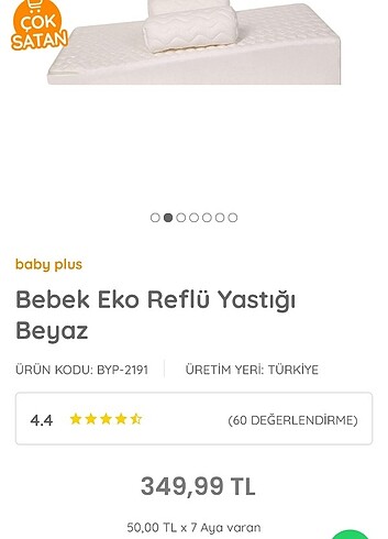  Beden beyaz Renk Baby plus reflu yatağı 