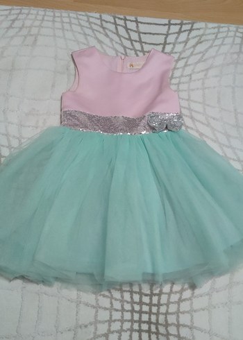 Kız Çocuk Pembe Mint Tüllü Elbise