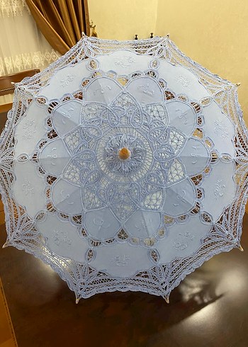 Dantel İşlemeli Mavi Vintage Şemsiye - Görsel 2
