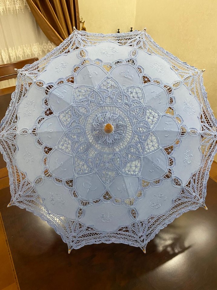 Dantel İşlemeli Mavi Vintage Şemsiye - Görsel 2