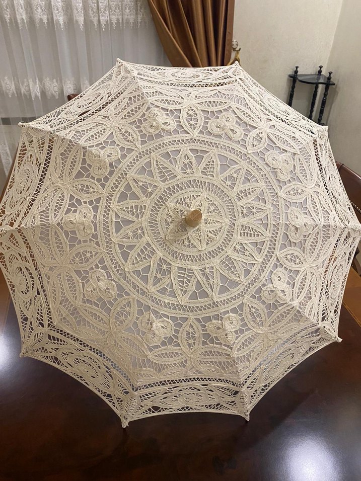 Dantel Detaylı Beyaz Vintage Kadın Şemsiye - Görsel 2