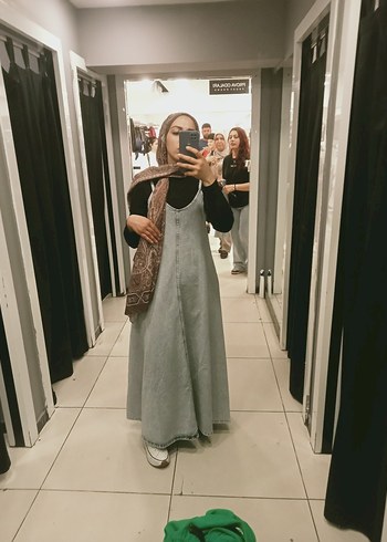 Gri Denim Salaş Uzun Elbise